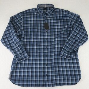 Hugo Boss‎ Long Sleeve Button Up Shirt Mens 4XL Blue Plaid Cotton